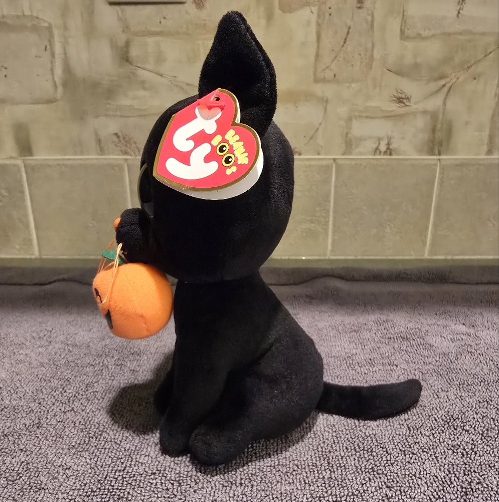 Ty Beanie Boos Shadow The Halloween Cat Plush with Orange Pumpkin 6" - Picture 2 of 7